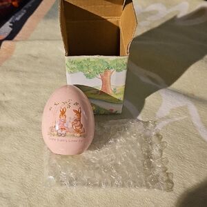 Russ Pink Ceramic Egg with Bunny Design